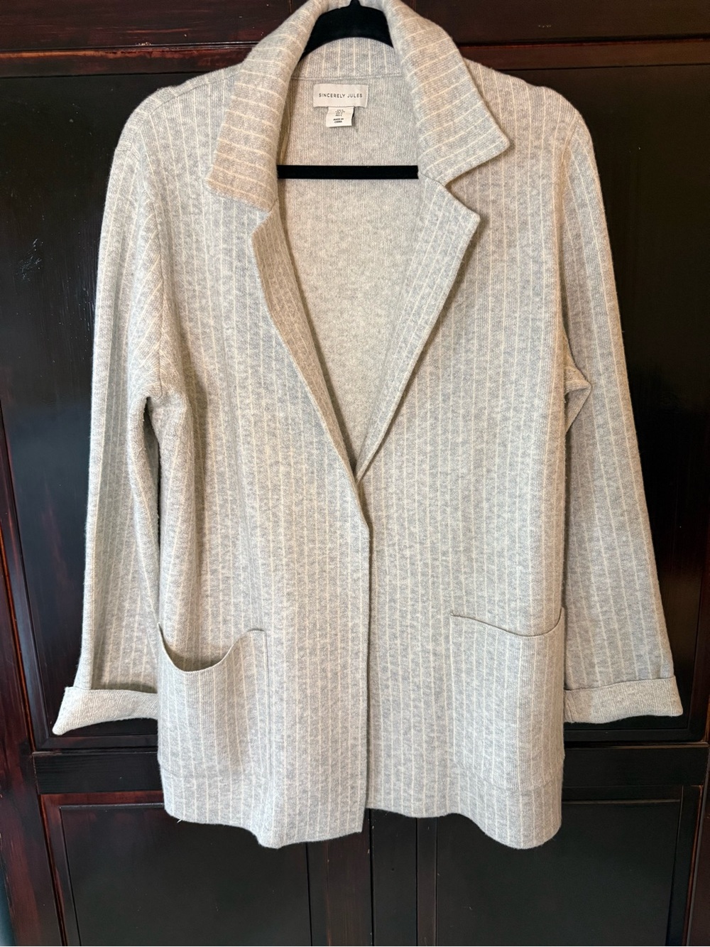 Sincerely Jules Gray Pinstripe Knit Blazer Cardigan Size Large
